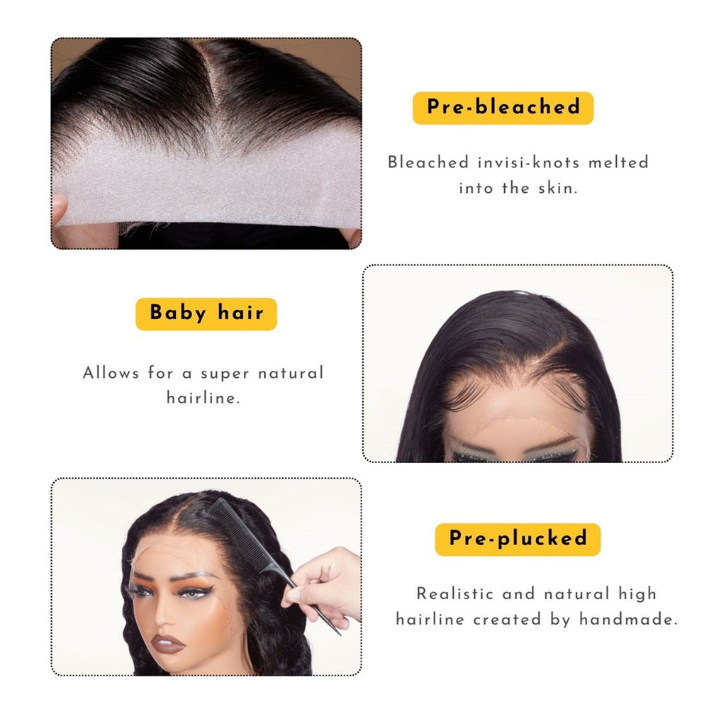 XBL Hair Bleached Small Knots Straight 13x4/13x6 HD Lace Frontal Wig with Baby Hair Pre-plucked Hairline