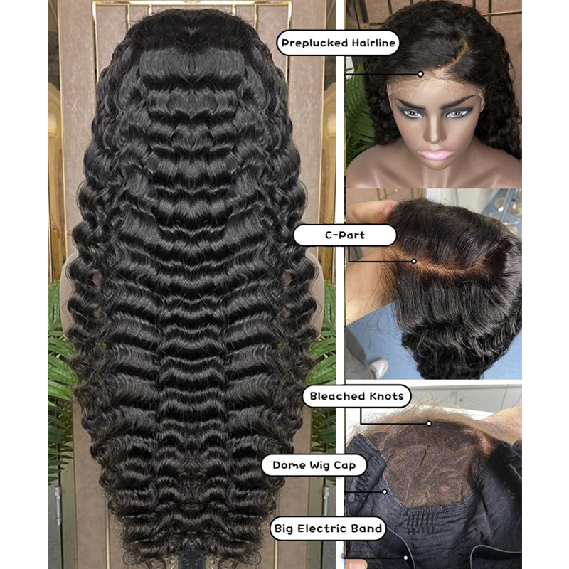 XBLhair Bleached Knots 200% Density Glueless Ready to Go 5x5 HD Closure Wig Pineapple Wave with C Part and  Preplucked Hairline