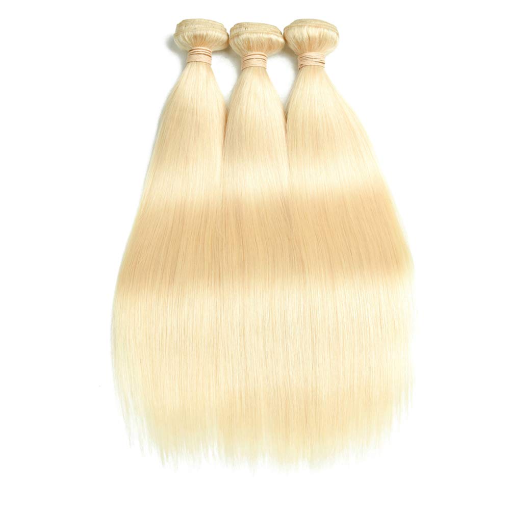 XBL Hair Miss Pretty #613 Blonde Straight 3 Bundles with 4x4 Transparent Lace Closure