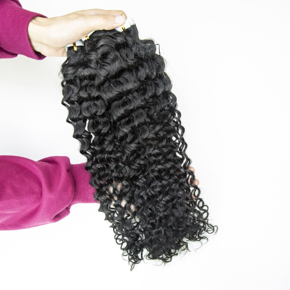 XBL Hair Invisible Tape In Virgin Jerry Curl Tape Ins Hair Extensions 100% Human Hair