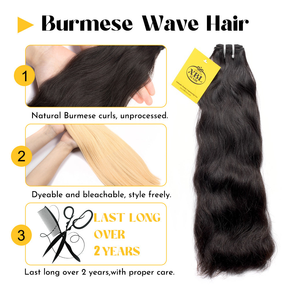 XBLhair Miss Attractive Burmese Raw Inborn Wavy Hair Extensions Natural Wave Human Hair