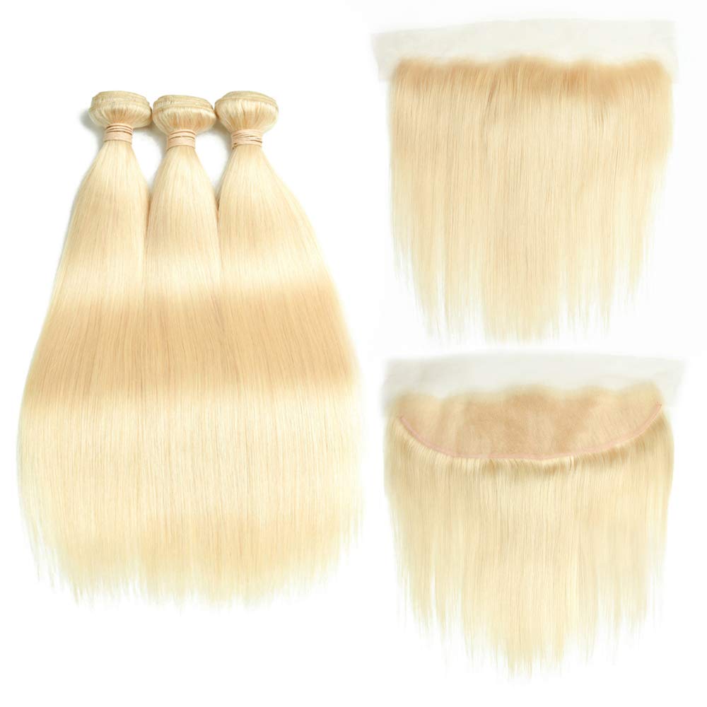 XBL Hair Miss Lovely #613 Blonde Straight Human Hair 3 Bundles with 13x4/13x6 HD Frontal Bleached Small Knots