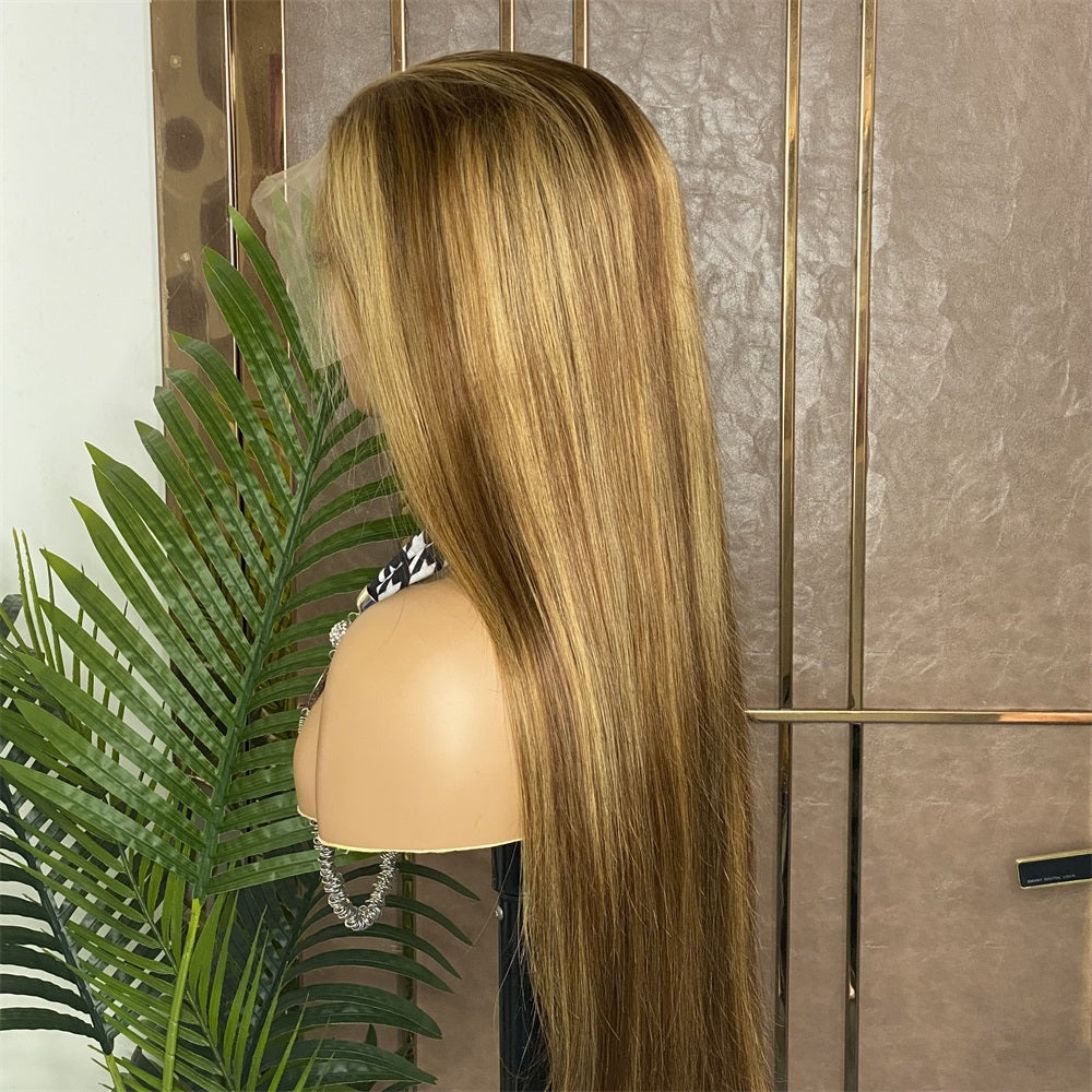 XBL Hair Highlight 4/27 Straight Lace Front Wig Honey Blonde 13x4 Human Hair Wigs