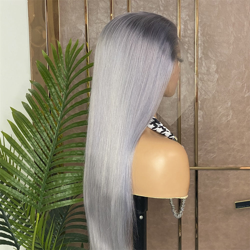 XBL Hair Silver Color Straight Lace Front Wig 13x4 Straight Human Hair Wig Silver Gray Wig