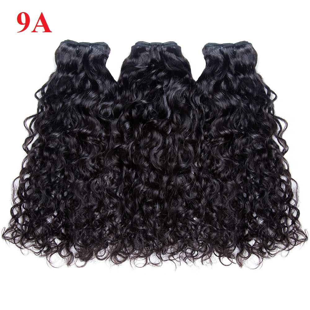 XBL Hair 9A/10A12A Brazilian Water Wave 3 Bundles Human Hair Bundles with 5x5 Closure Small Knots
