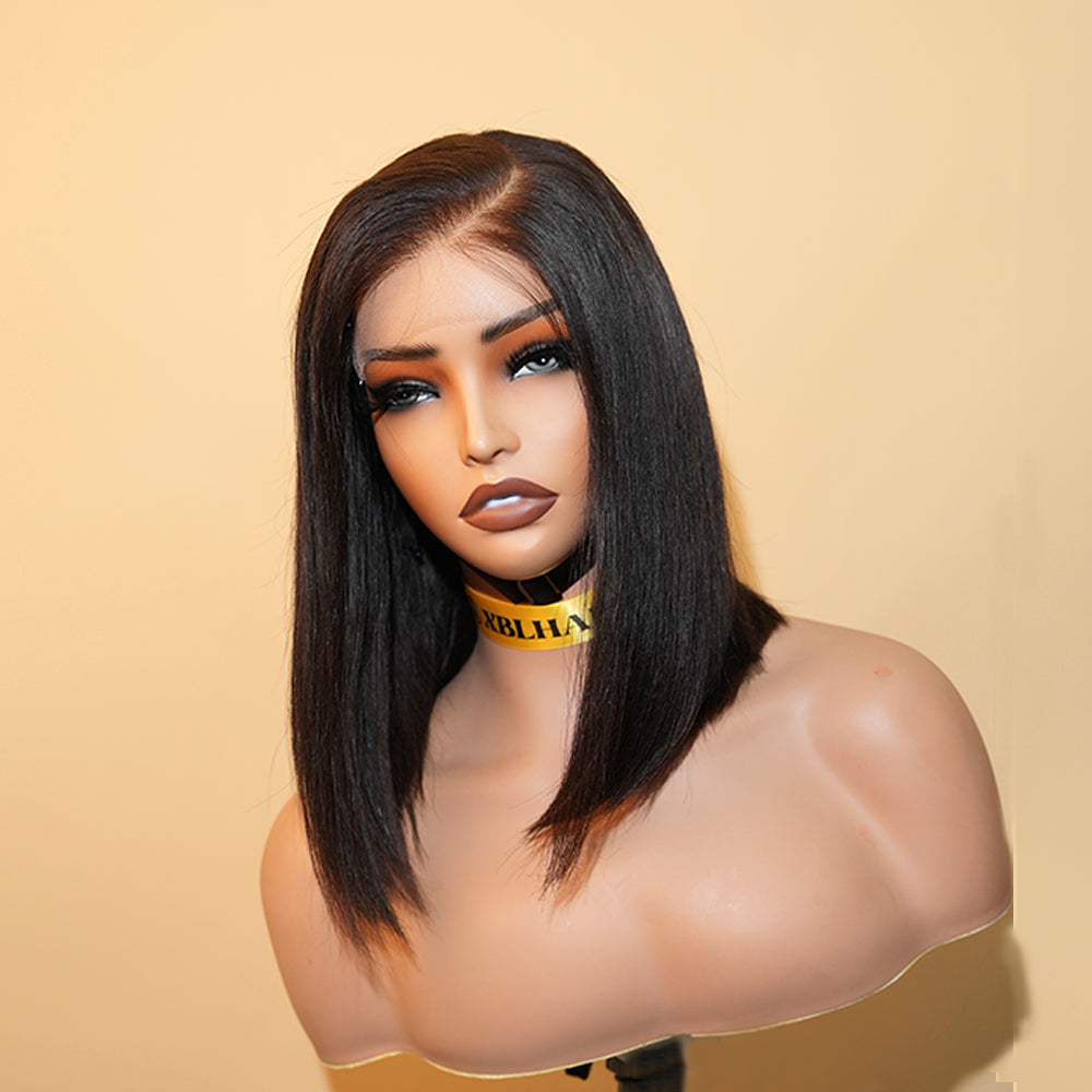 XBL Hair Miss Fantastic Bob Wig 5x5 HD Lace Straight Bleached Knots Raw Human Hair With C-part