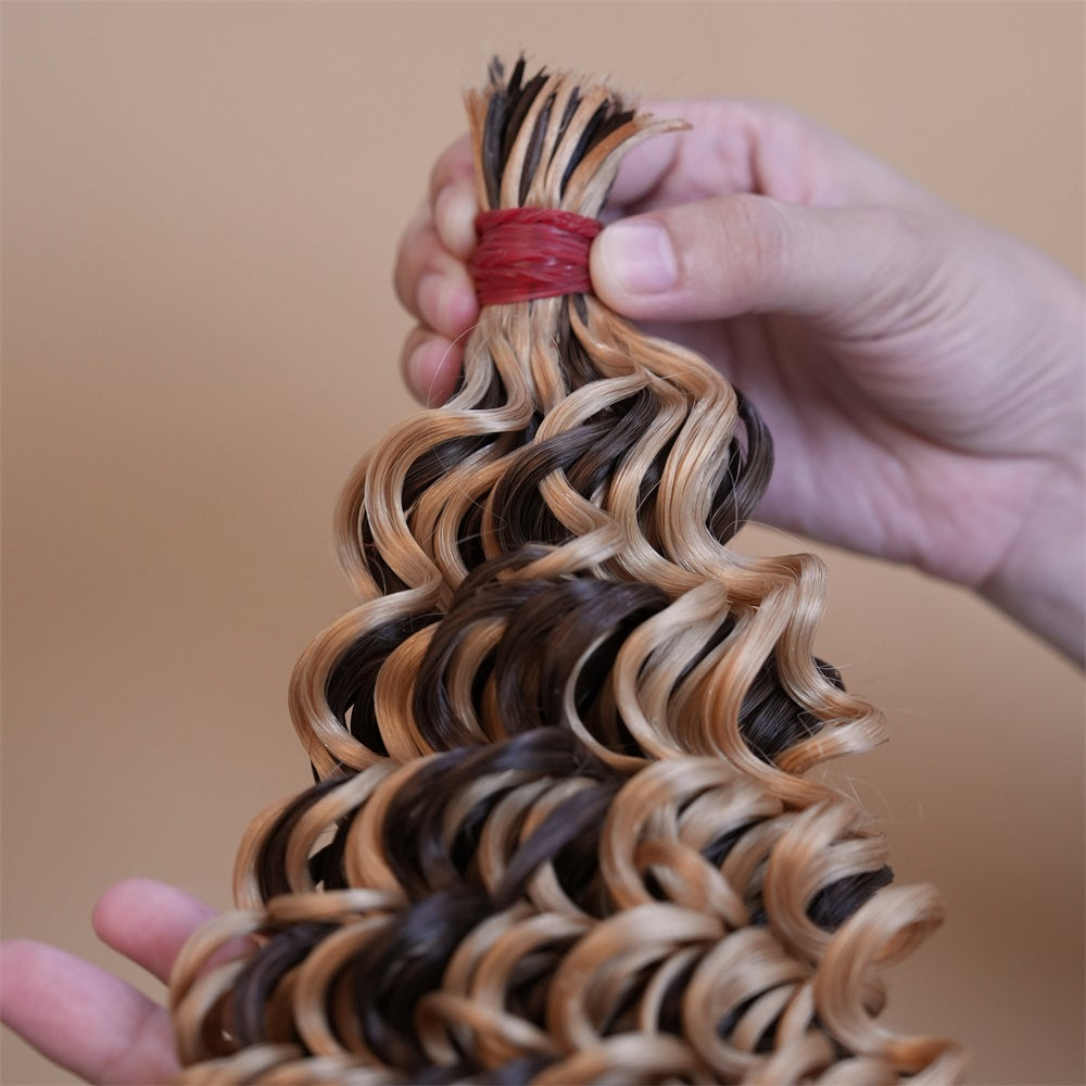 XBLhair Pre-divided Braiding Hair 3 Bundles 4/27 Colored Deep Wave Boho Braid Bulk Hair for Braiding