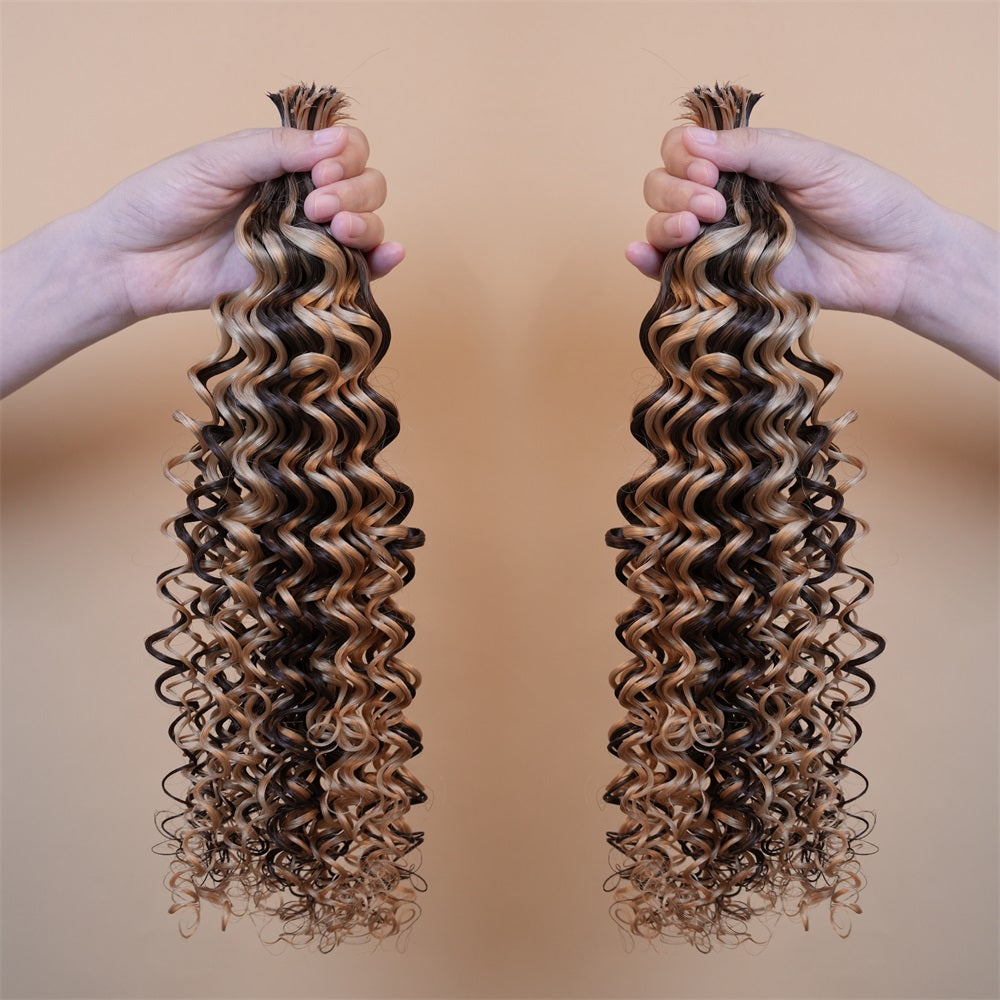 XBLhair Pre-divided Braiding Hair 3 Bundles 4/27 Colored Deep Wave Boho Braid Bulk Hair for Braiding