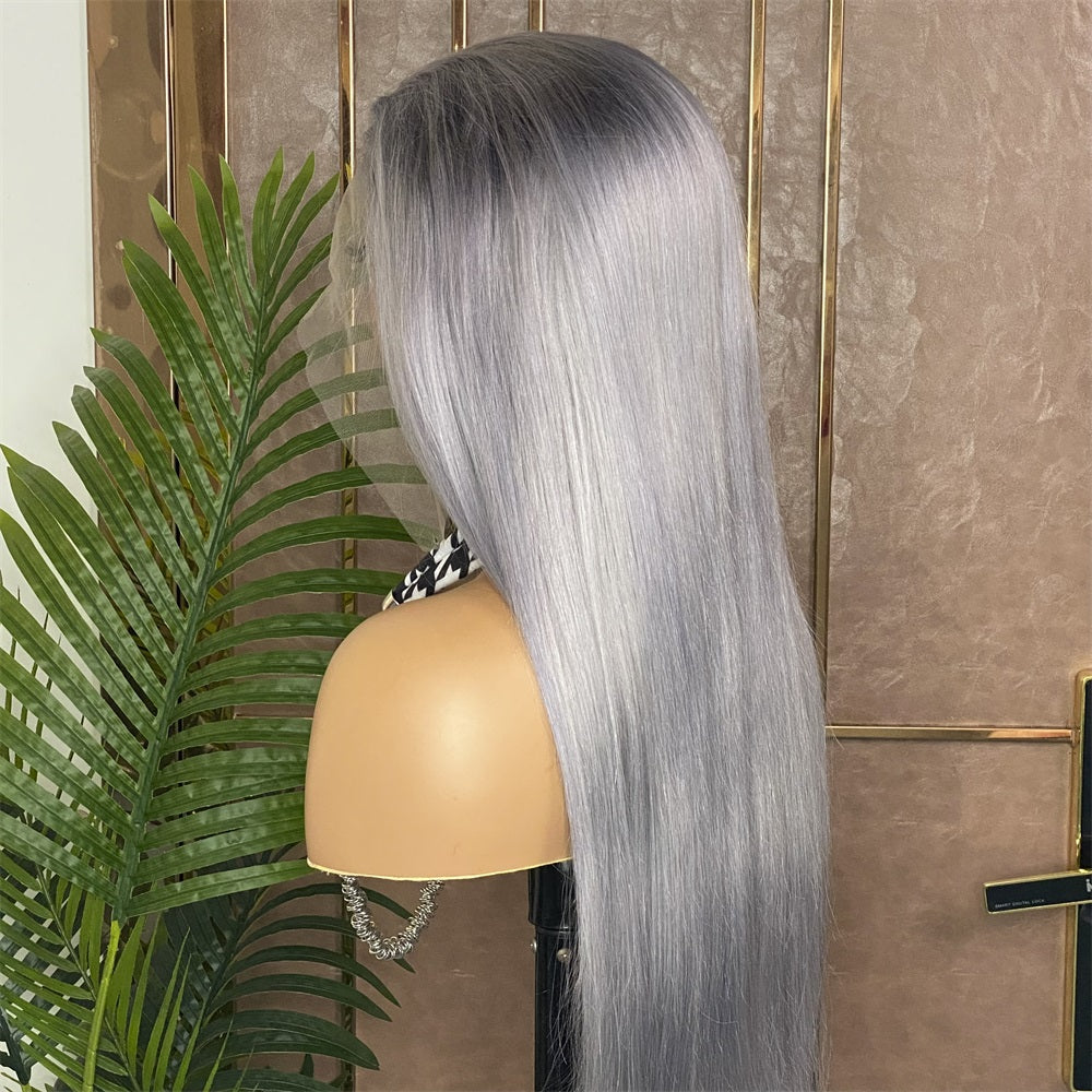 XBL Hair Silver Color Straight Lace Front Wig 13x4 Straight Human Hair Wig Silver Gray Wig