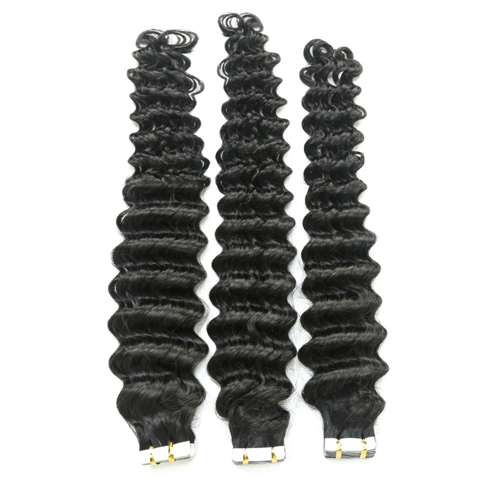 XBL Hair Virgin Human Hair Deep Wave Tape in Hair Extension Unprocessed Hair Deep Wave Tape ins
