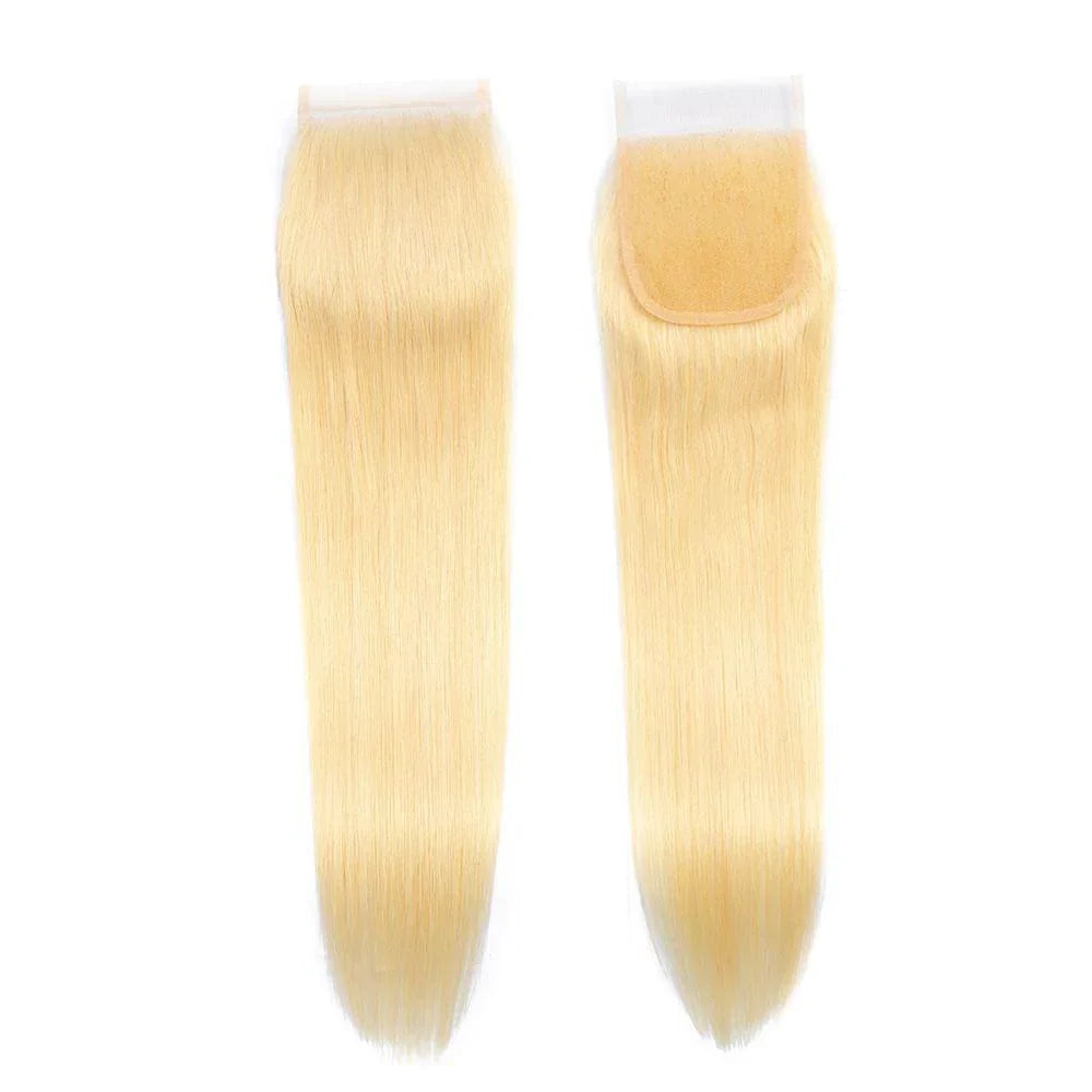 XBL Hair #613 Blonde Straight Hair 3 Bundles with 5x5 HD Closure