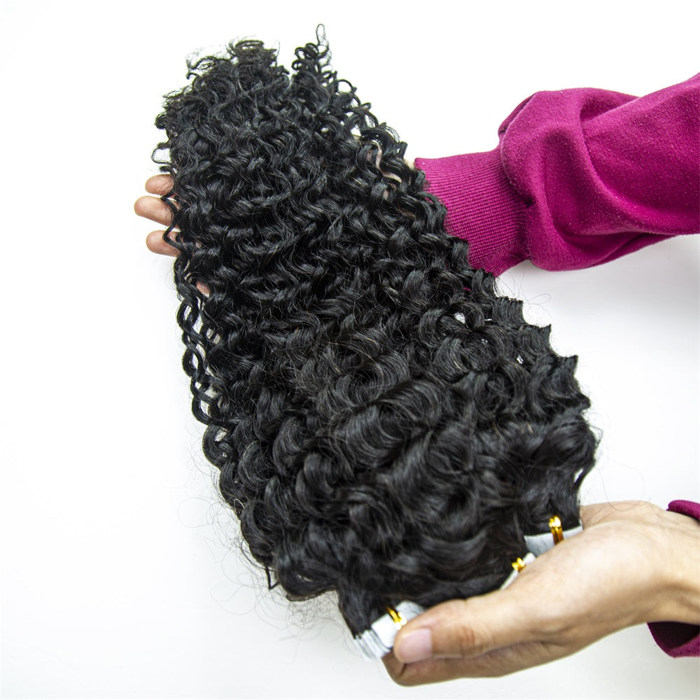 XBL Hair Invisible Tape In Virgin Jerry Curl Tape Ins Hair Extensions 100% Human Hair