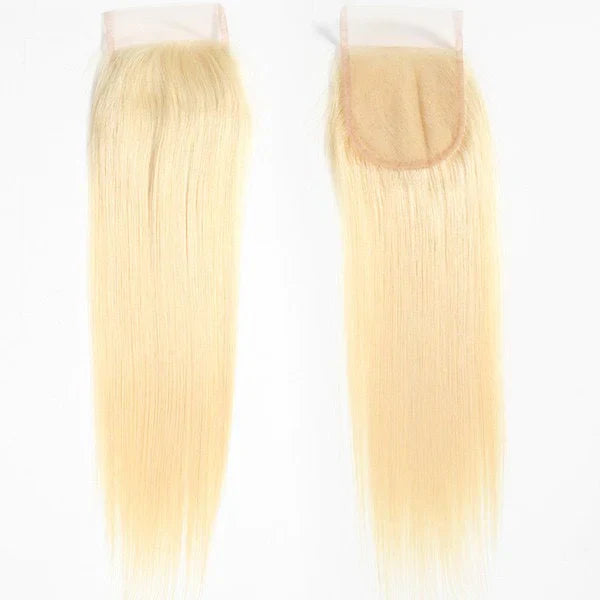 XBL Hair Miss Pretty #613 Blonde Straight 3 Bundles with 4x4 Transparent Lace Closure