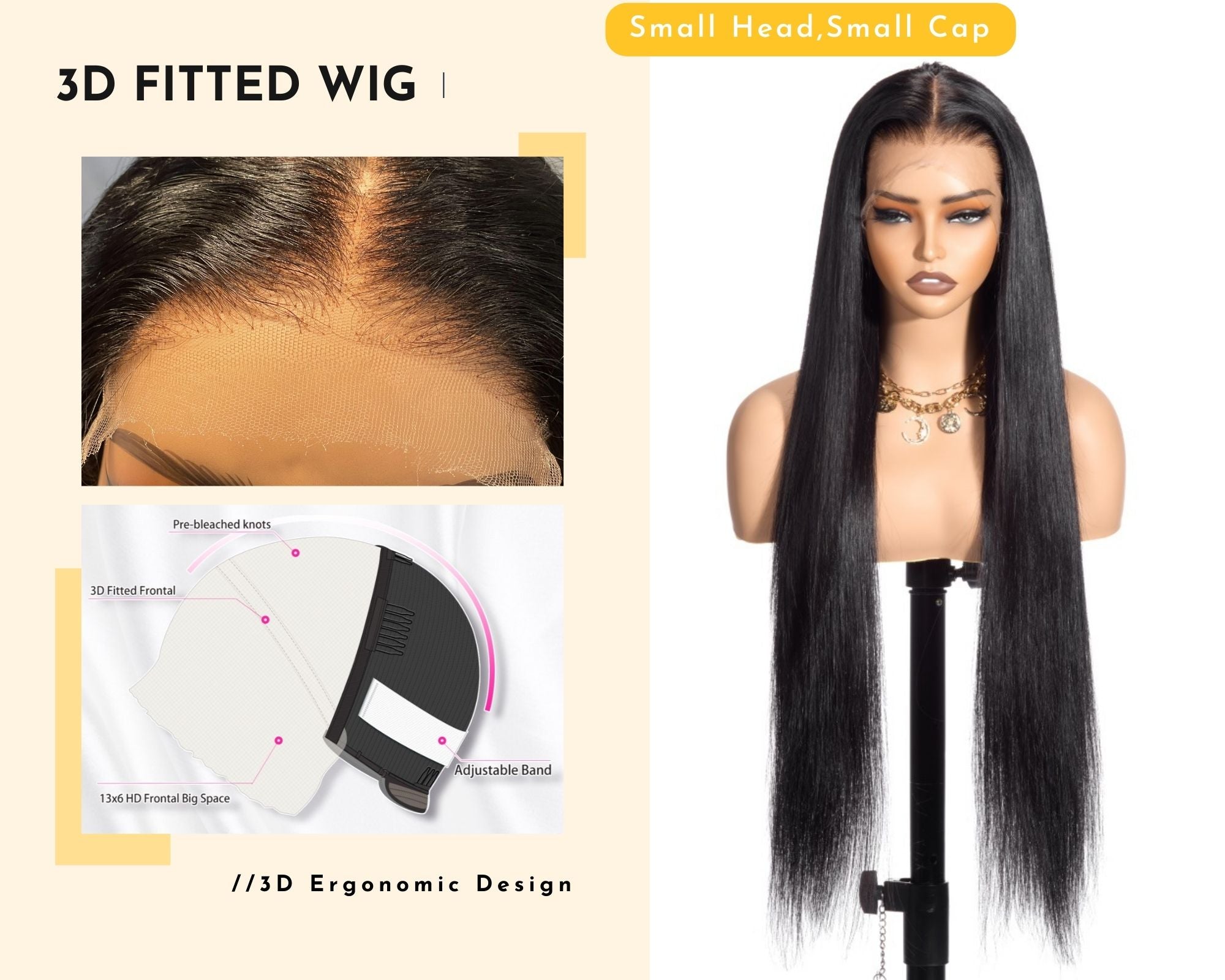 XBL Hair 3D Fitted Wig Straight Wave 13x6 HD Lace Frontal Small Cap Fit Your Forehead Snugly Wig with Baby Hair