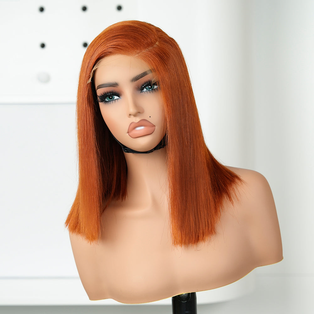 XBL Hair Miss Fantastic #350 Colorful Bob Wig 5x5 HD Lace Straight Bleached Knots Raw Human Hair With C-part