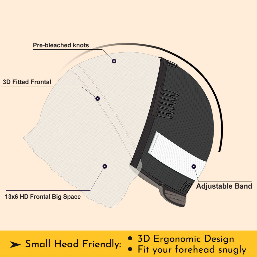 XBLHair 3D Fitted Wig Straight Wave 13x6 HD Lace Frontal Small Cap Fit Your Forehead Snugly Wig with Baby Hair