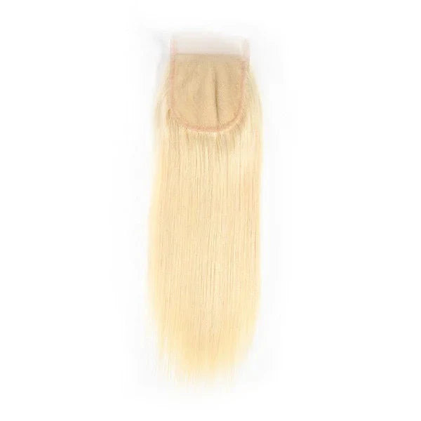 XBL Hair Miss Pretty #613 Blonde Straight 3 Bundles with 4x4 Transparent Lace Closure