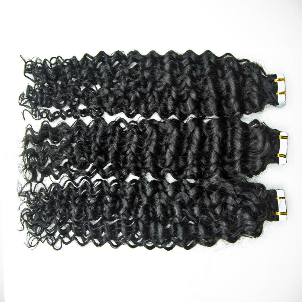 XBL Hair Invisible Tape In Virgin Jerry Curl Tape Ins Hair Extensions 100% Human Hair