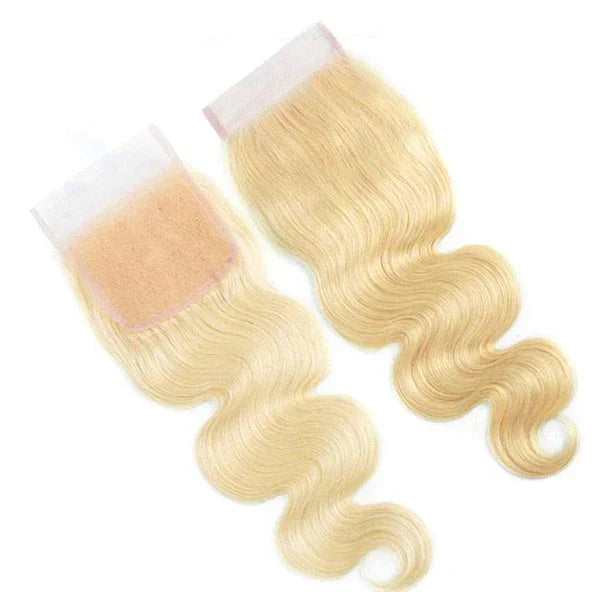 XBL Hair #613 Blonde Body Wave 3 Bundles with 4x4 Transparent Lace Closure