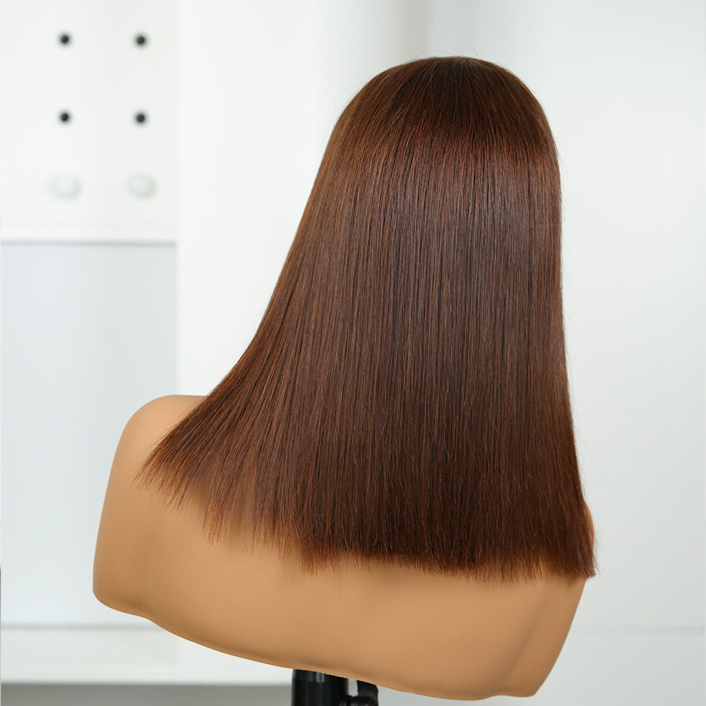 XBL Hair Miss Fantastic #4 Colorful Bob Wig 5x5 HD Lace Straight Bleached Knots Raw Human Hair With C-part