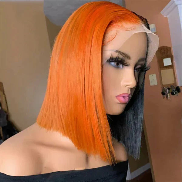XBLHair 13x4 Ginger #350 Orange Short Bob Wig Human Hair Transparent Lace Front Wig