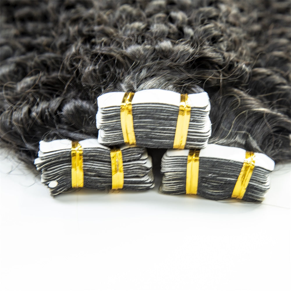 XBL Hair Invisible Tape In Virgin Jerry Curl Tape Ins Hair Extensions 100% Human Hair