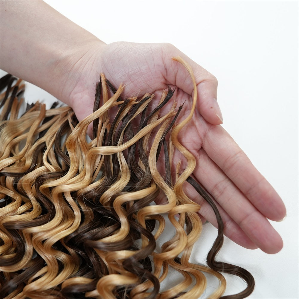 XBLhair Pre-divided Braiding Hair 3 Bundles 4/27 Colored Deep Wave Boho Braid Bulk Hair for Braiding