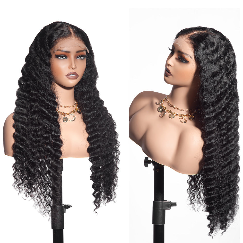 XBL Hair 4x4/5x5/6x6 HD Lace Closure Wig Pineapple Wave Human Hair Wig Bleached Small Knots
