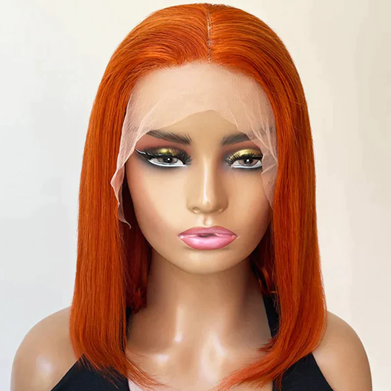 XBLHair 13x4 Ginger #350 Orange Short Bob Wig Human Hair Transparent Lace Front Wig