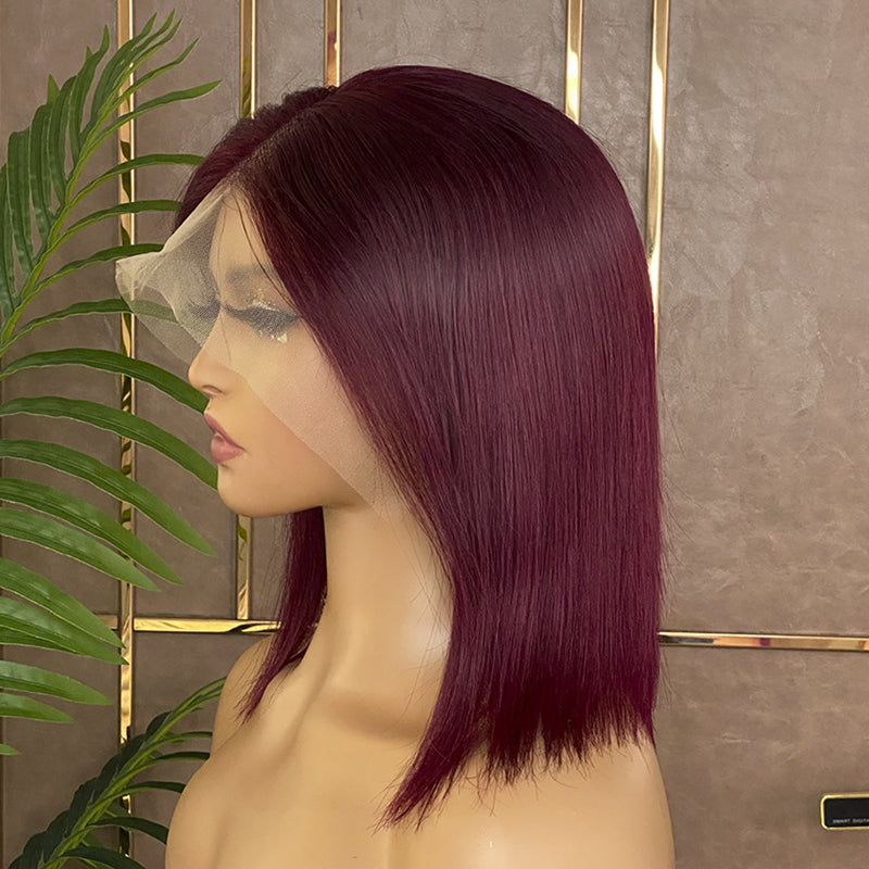 XBLHair 13x4 Transparent Lace Front Wig 99J Bob Wig Burgundy Bob Wig