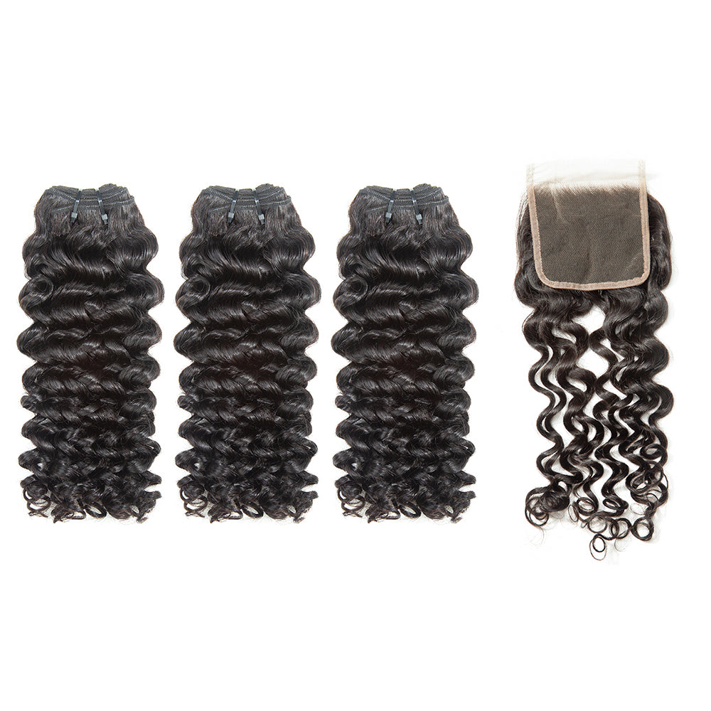 XBL Hair 9A/10A12A 5x5 Lace Closure With 3 Bundles Jerry Curl Human Hair Bundles