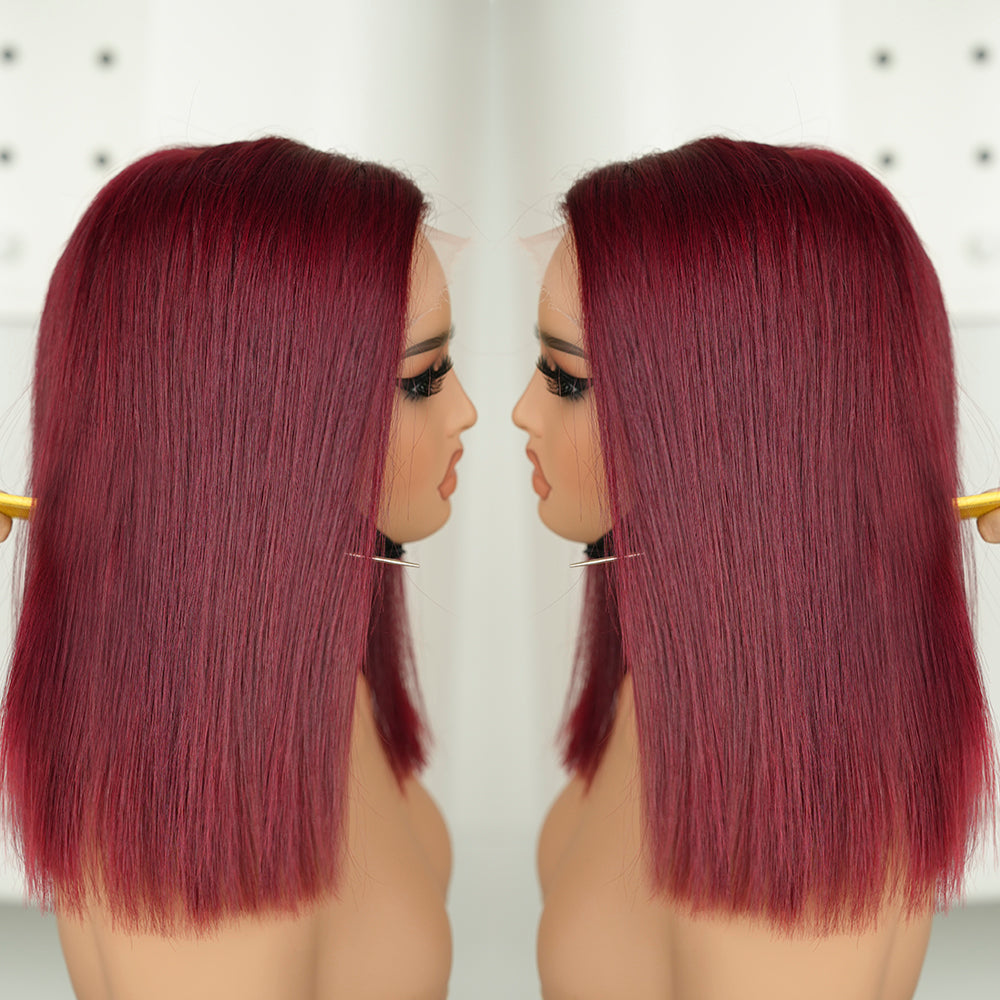 XBL Hair Miss Fantastic #99j Colorful Bob Wig 5x5 HD Lace Straight Bleached Knots Raw Human Hair With C-part