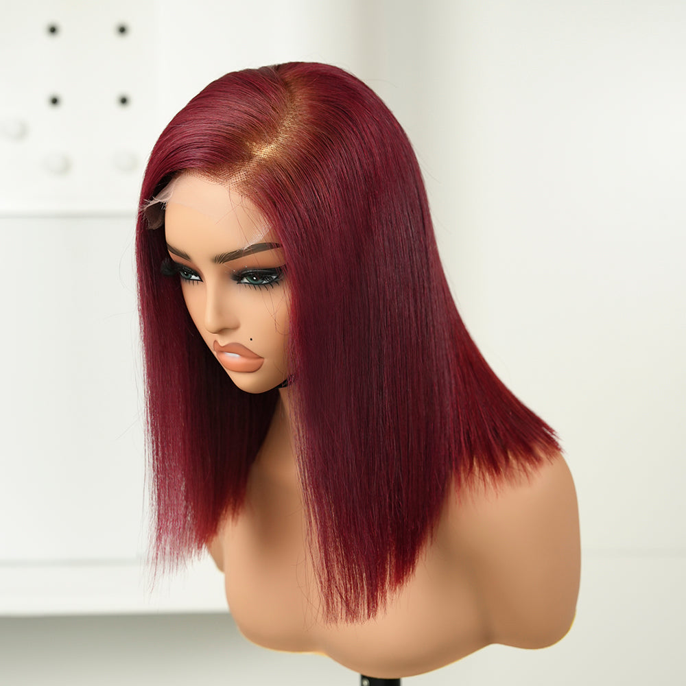 XBL Hair Miss Fantastic #99j Colorful Bob Wig 5x5 HD Lace Straight Bleached Knots Raw Human Hair With C-part