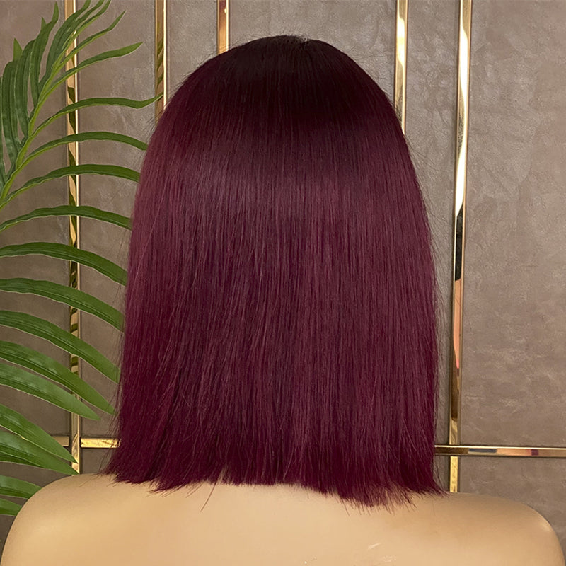 XBLHair 13x4 Transparent Lace Front Wig 99J Bob Wig Burgundy Bob Wig