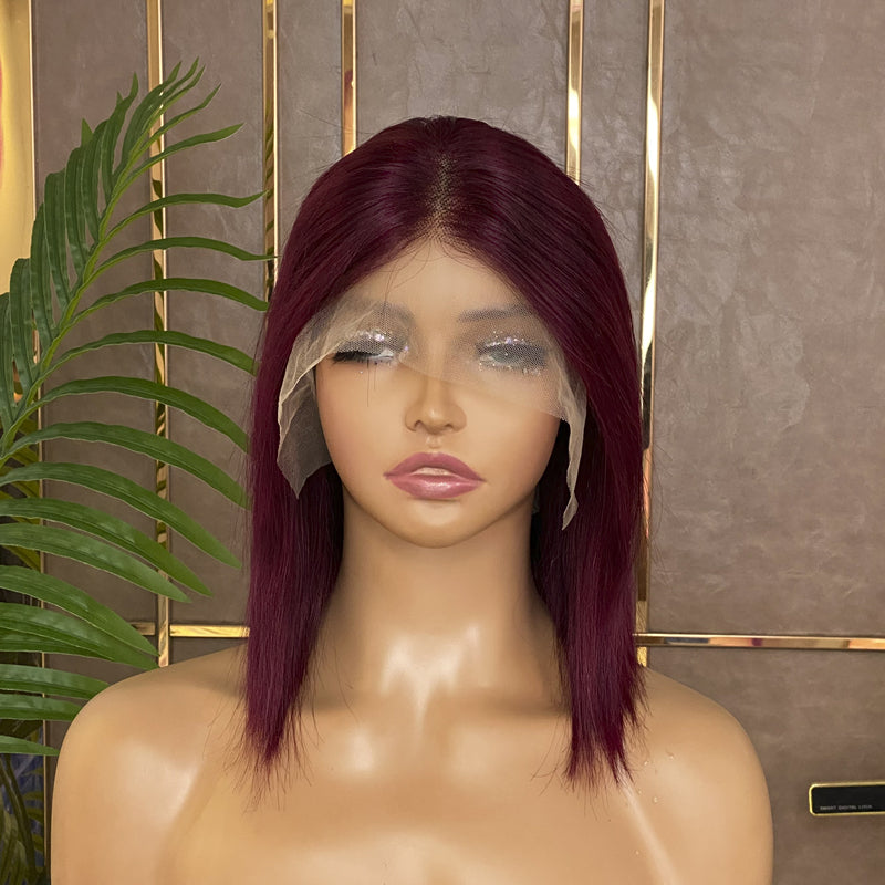 XBLHair 13x4 Transparent Lace Front Wig 99J Bob Wig Burgundy Bob Wig