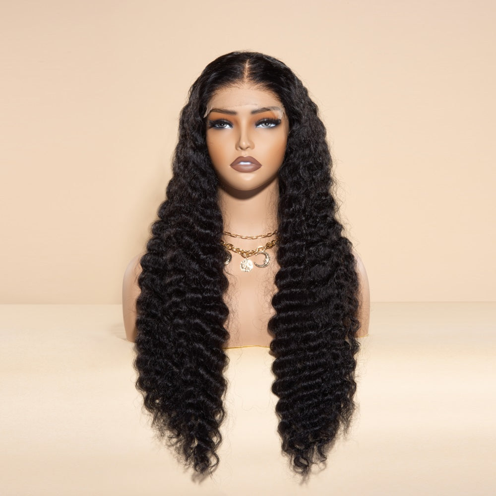 XBL Hair 4x4/5x5/6x6 HD Lace Closure Wig Pineapple Wave Human Hair Wig Bleached Small Knots