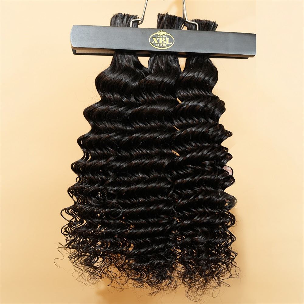 XBLhair Pre-divided Braiding Hair 3 Bundles Deep Wave Braiding Hair Bulk Human Hair