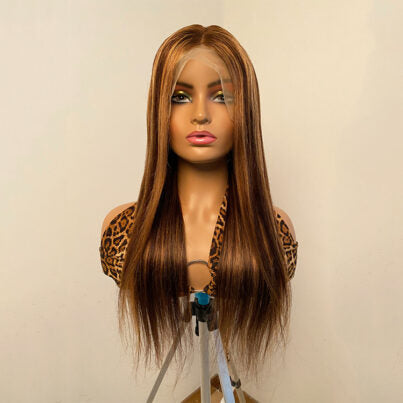 XBLhair OEM Highlight 4/27 Long Inch 13x4 Transparent Lace Frontal Wigs Human Hair