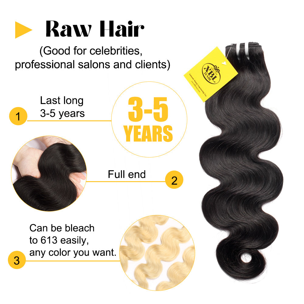 XBLhair Miss Flawless Raw Hair Body Wave Virgin Remy Human Hair Extensions Indian Hair