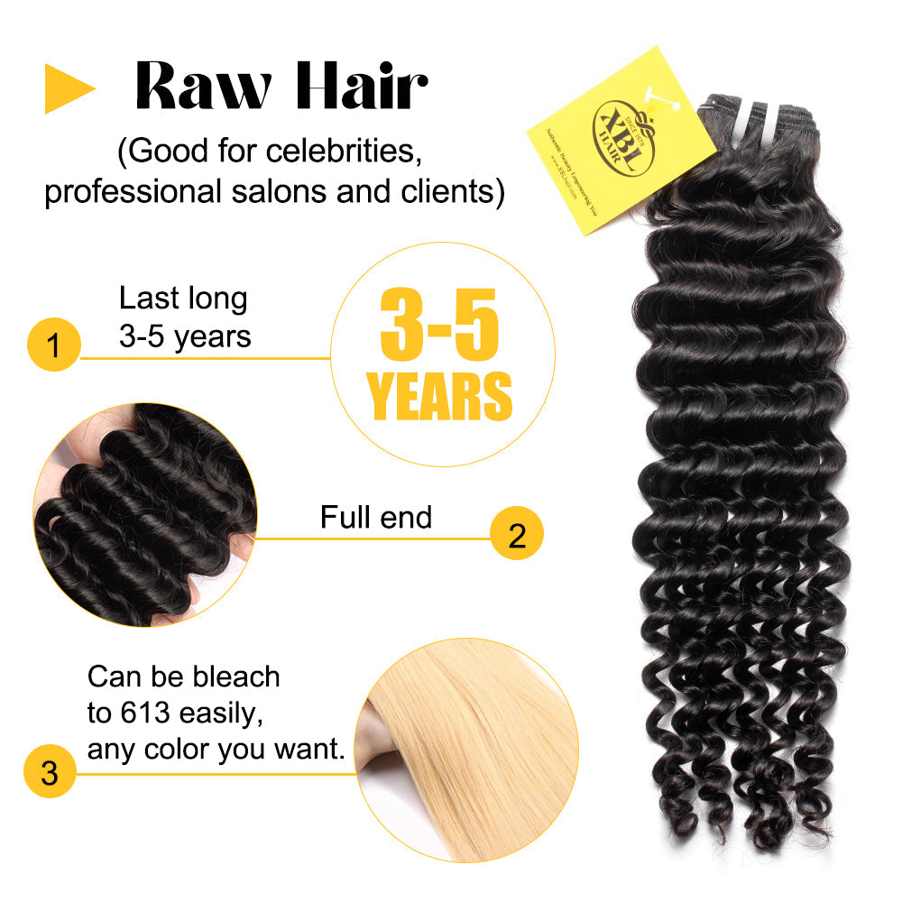 XBLhair Miss Flawless Raw Hair Deep Wave Hair Raw Human Hair Bundles One Donor Hair 3 Bundles
