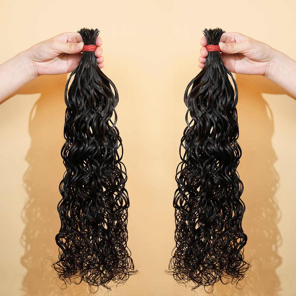 XBLhair Pre-divided Braiding Hair 3 Bundles Water Wave Braiding Hair Bulk Human Hair