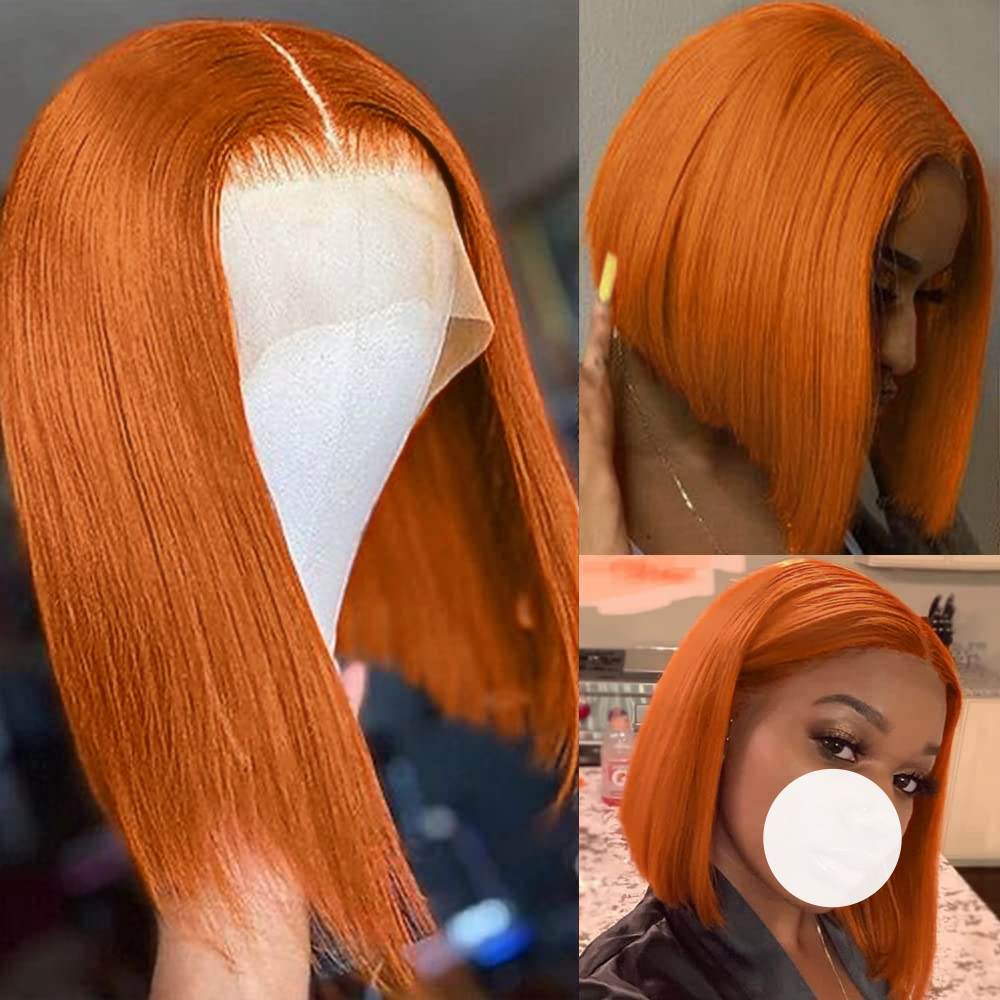 XBLHair 13x4 Ginger #350 Orange Short Bob Wig Human Hair Transparent Lace Front Wig