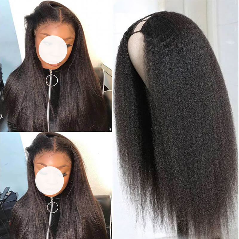 XBL Hair 250% Density Glueless U Part Wig Kinky Straight U Part Human Hair Wigs
