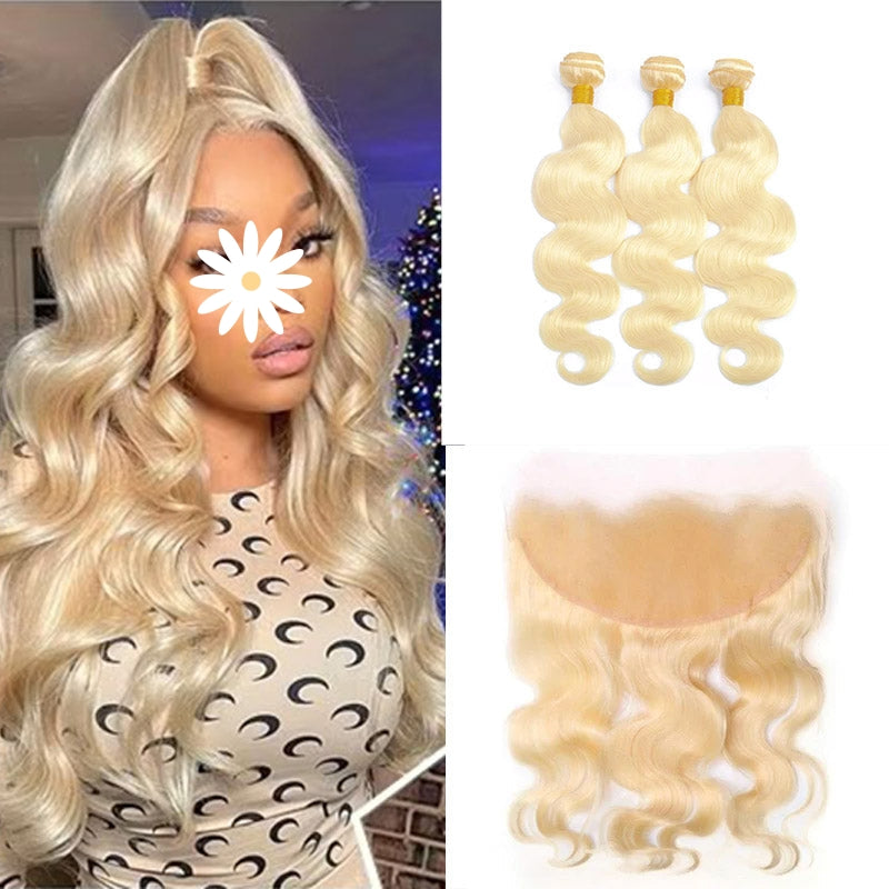 XBL Hair #613 Blonde Body Wave13x6 HD Frontal With 3 Bundles Human Hair
