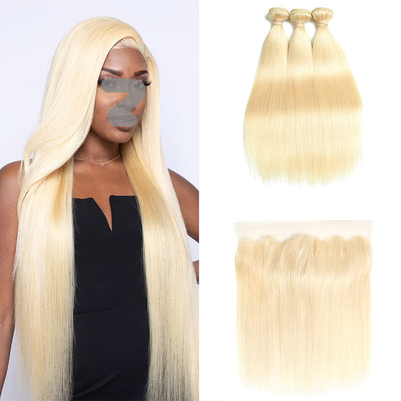 XBL Hair #613 Blonde Straight 13x6 HD Frontal With 3 Bundles Human Hair