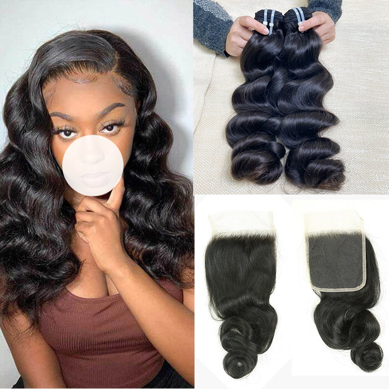 XBL Hair 9A/10A12A Loose Wave 6x6 HD Closure With 3 Bundles