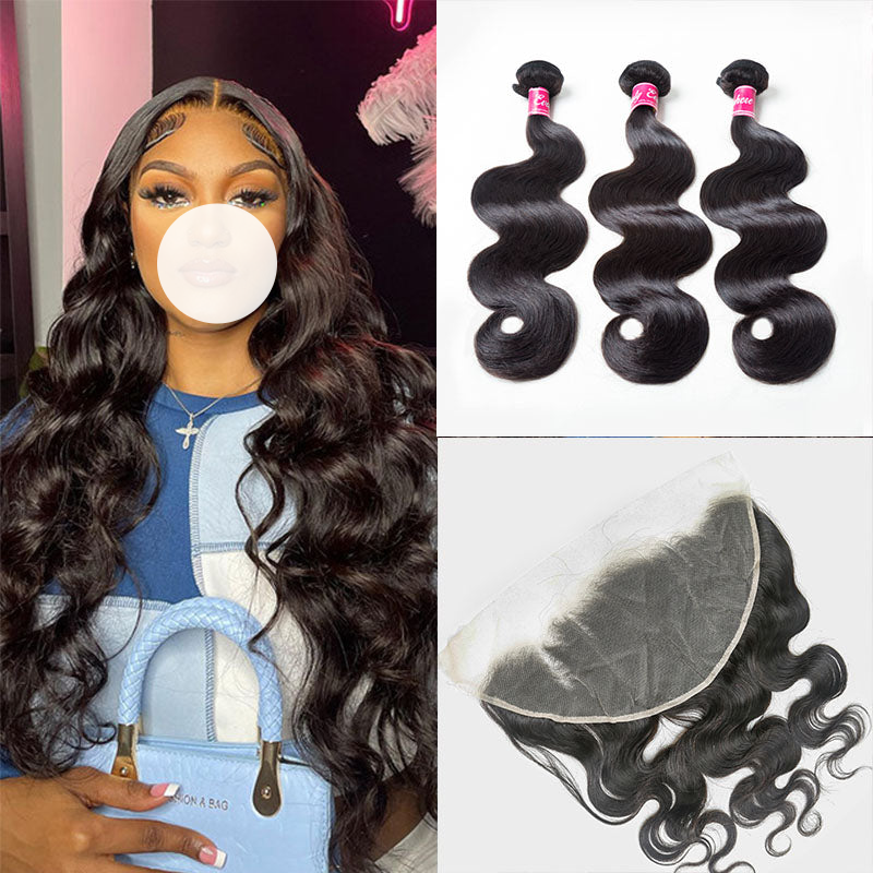XBL Hair 9A/10A/12A Body Wave 3 Bundles with 13x6 Frontal with Preplucked Hairline