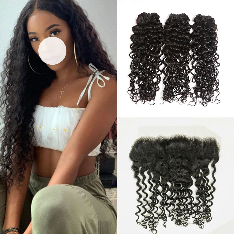 XBL Hair 9A/10A/12A Jerry Curl 3 Bundles with 13x6 Frontal