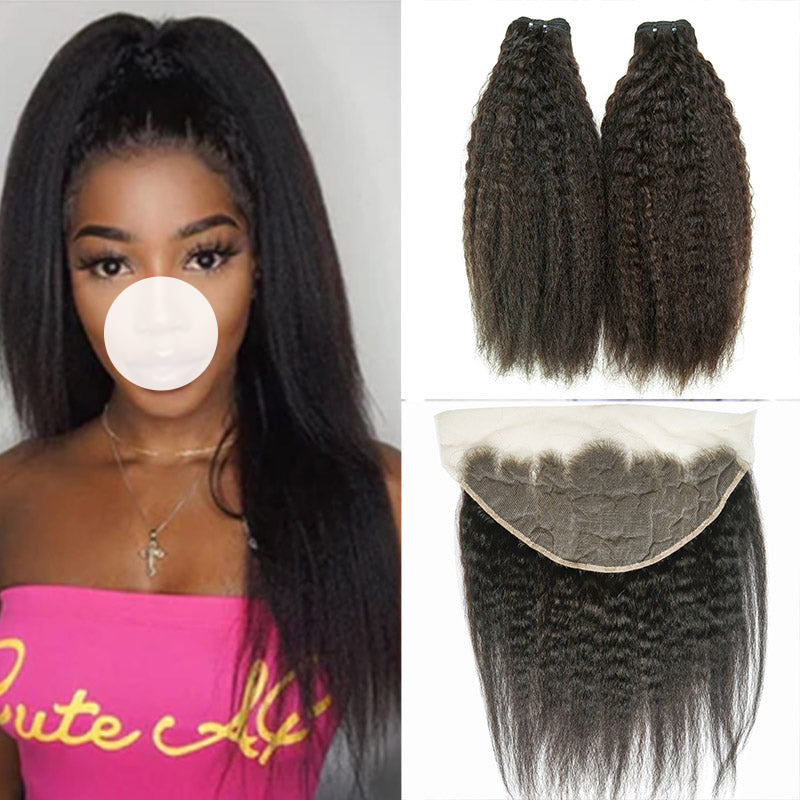 XBL Hair 9A/10A/12A Kinky Straight 3 Bundles with 13x6 Frontal with Preplucked Hairline