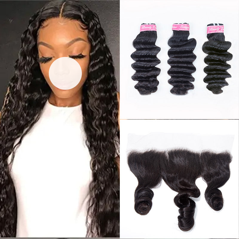 XBL Hair 9A/10A/12A Loose Deep 3 Bundles with 13x6 Frontal